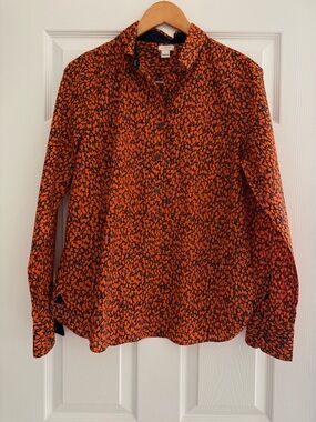 J Crew Orange Print Long-Sleeve Blouse